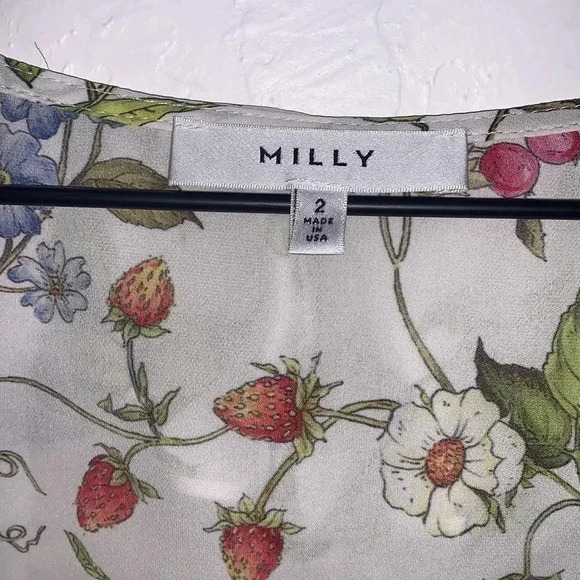 MILLY Women's White Floral Ruffle Wrap Blouse Size 2 - Picture 6 of 8